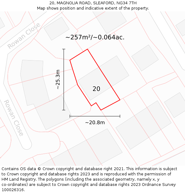 20, MAGNOLIA ROAD, SLEAFORD, NG34 7TH: Plot and title map