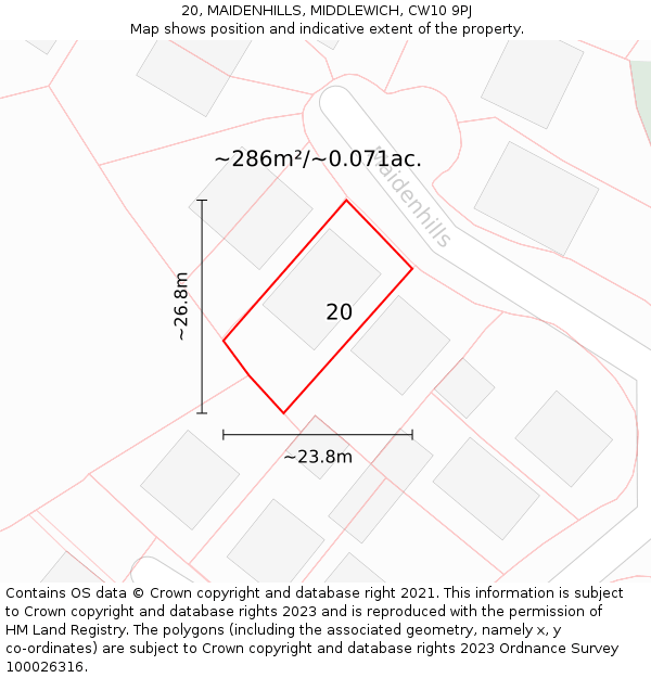 20, MAIDENHILLS, MIDDLEWICH, CW10 9PJ: Plot and title map