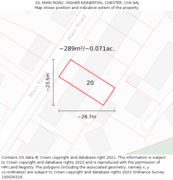 20, MAIN ROAD, HIGHER KINNERTON, CHESTER, CH4 9AJ: Plot and title map