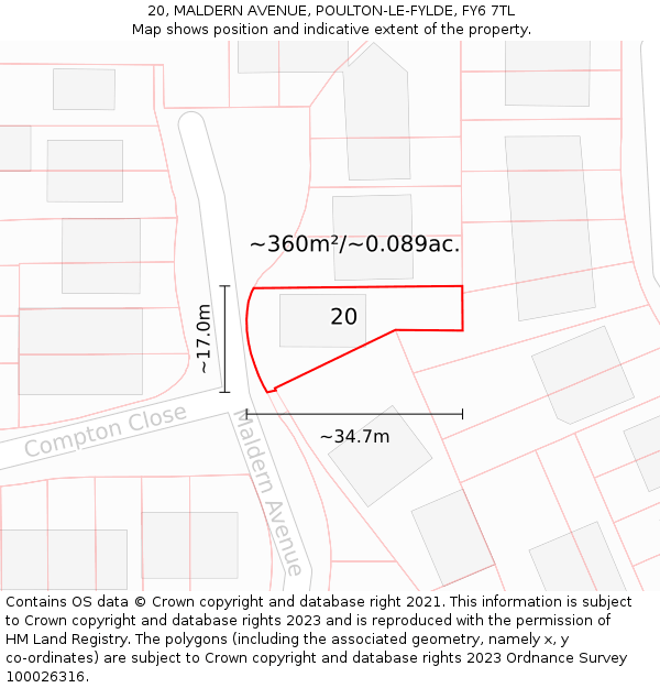20, MALDERN AVENUE, POULTON-LE-FYLDE, FY6 7TL: Plot and title map