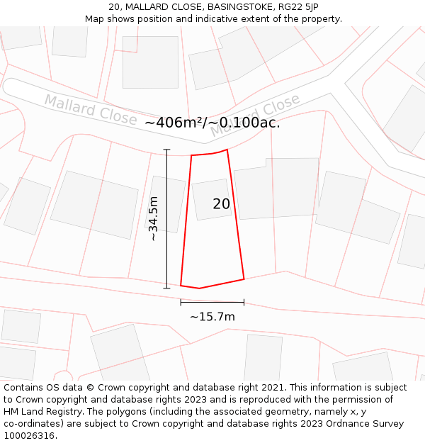 20, MALLARD CLOSE, BASINGSTOKE, RG22 5JP: Plot and title map