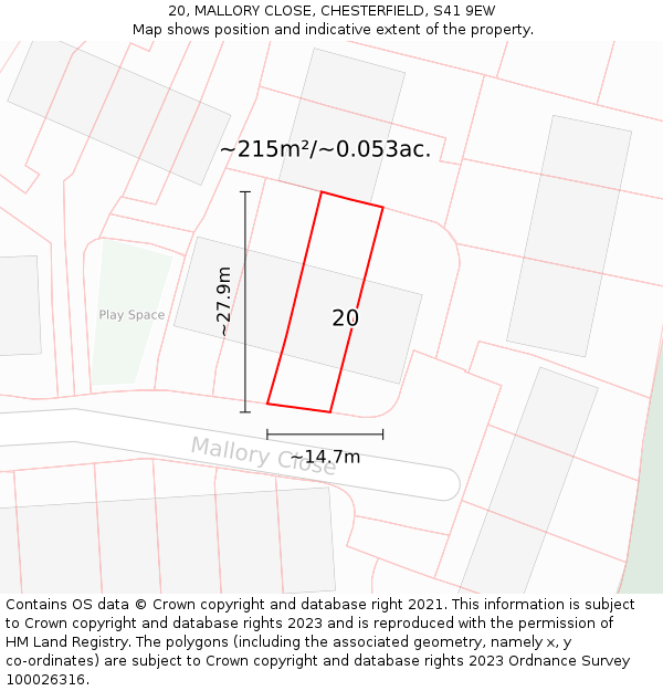 20, MALLORY CLOSE, CHESTERFIELD, S41 9EW: Plot and title map