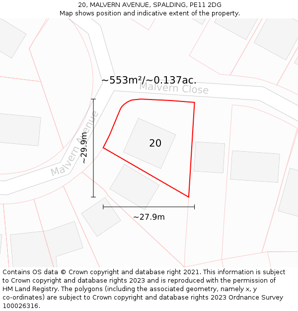 20, MALVERN AVENUE, SPALDING, PE11 2DG: Plot and title map