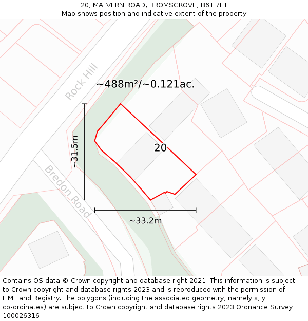 20, MALVERN ROAD, BROMSGROVE, B61 7HE: Plot and title map