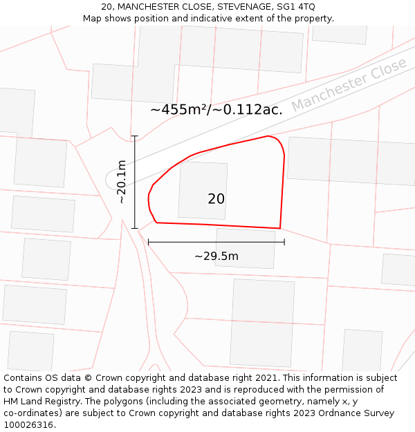 20, MANCHESTER CLOSE, STEVENAGE, SG1 4TQ: Plot and title map