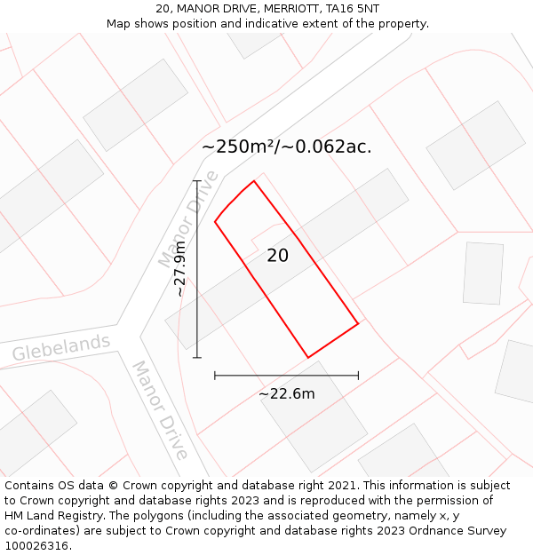 20, MANOR DRIVE, MERRIOTT, TA16 5NT: Plot and title map