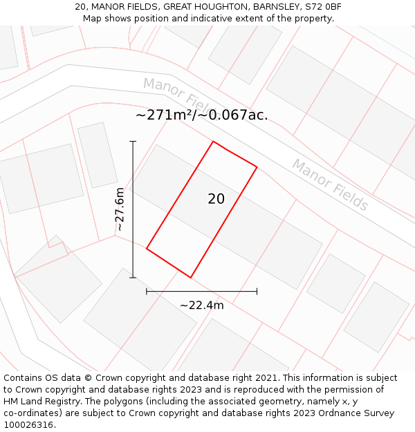 20, MANOR FIELDS, GREAT HOUGHTON, BARNSLEY, S72 0BF: Plot and title map