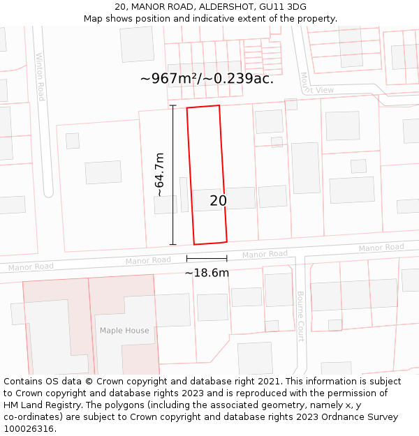 20, MANOR ROAD, ALDERSHOT, GU11 3DG: Plot and title map