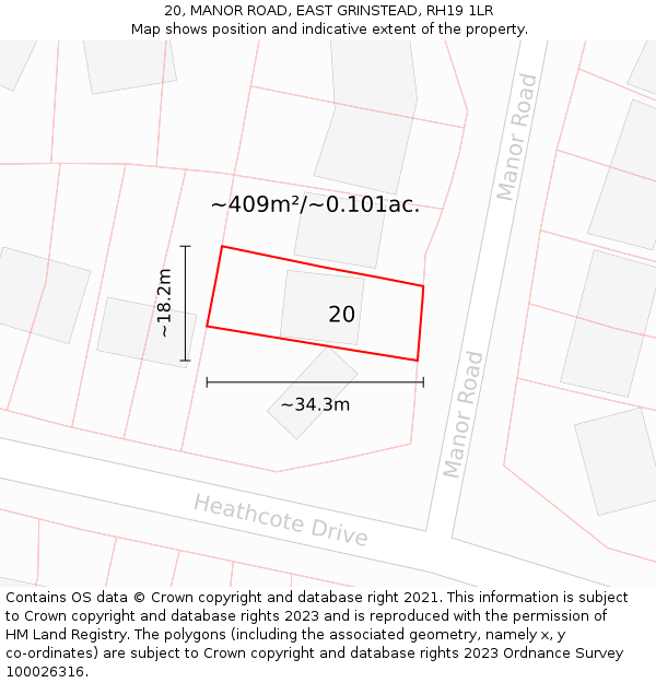 20, MANOR ROAD, EAST GRINSTEAD, RH19 1LR: Plot and title map