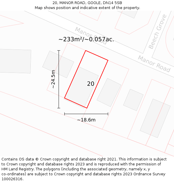 20, MANOR ROAD, GOOLE, DN14 5SB: Plot and title map