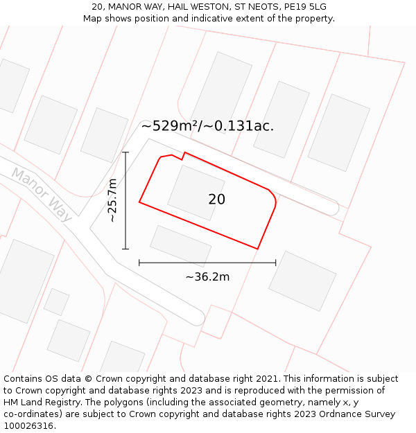 20, MANOR WAY, HAIL WESTON, ST NEOTS, PE19 5LG: Plot and title map