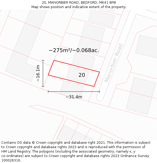 20, MANORBIER ROAD, BEDFORD, MK41 8PB: Plot and title map