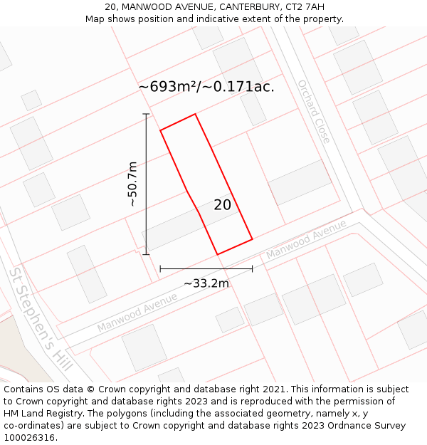 20, MANWOOD AVENUE, CANTERBURY, CT2 7AH: Plot and title map