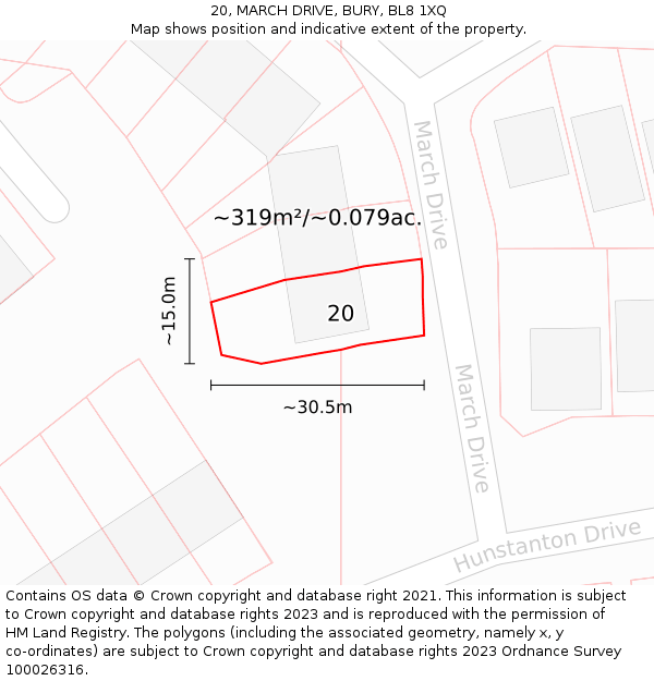 20, MARCH DRIVE, BURY, BL8 1XQ: Plot and title map