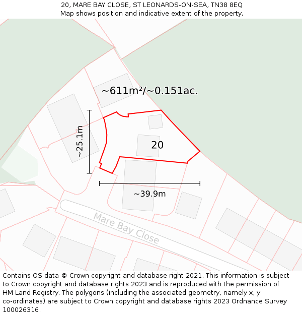 20, MARE BAY CLOSE, ST LEONARDS-ON-SEA, TN38 8EQ: Plot and title map
