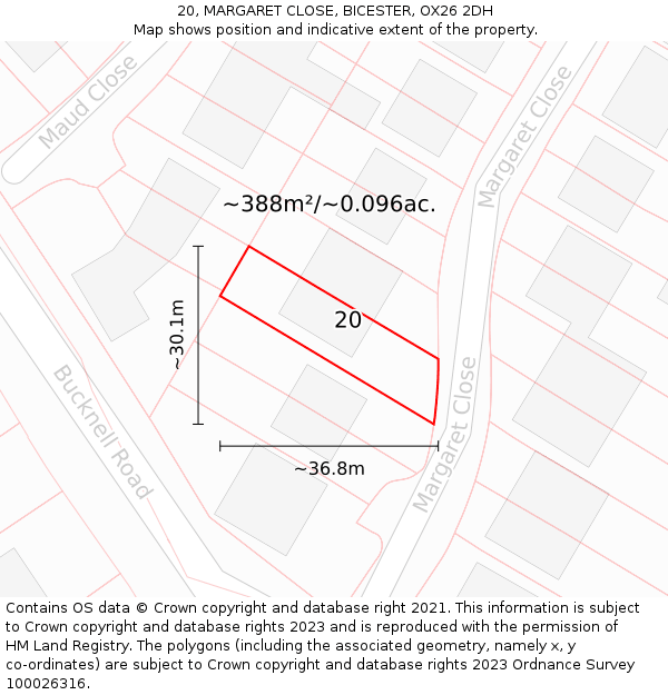 20, MARGARET CLOSE, BICESTER, OX26 2DH: Plot and title map