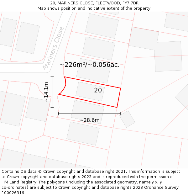 20, MARINERS CLOSE, FLEETWOOD, FY7 7BR: Plot and title map