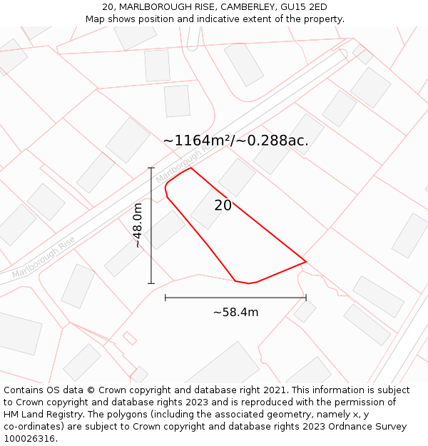 20, MARLBOROUGH RISE, CAMBERLEY, GU15 2ED: Plot and title map