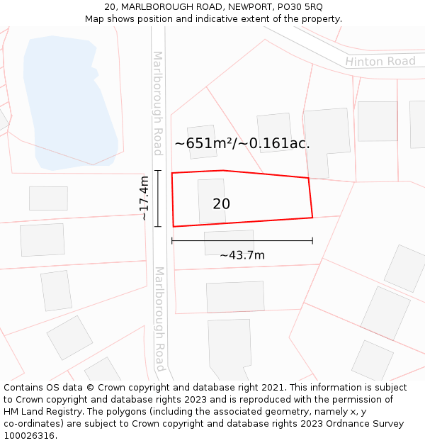 20, MARLBOROUGH ROAD, NEWPORT, PO30 5RQ: Plot and title map