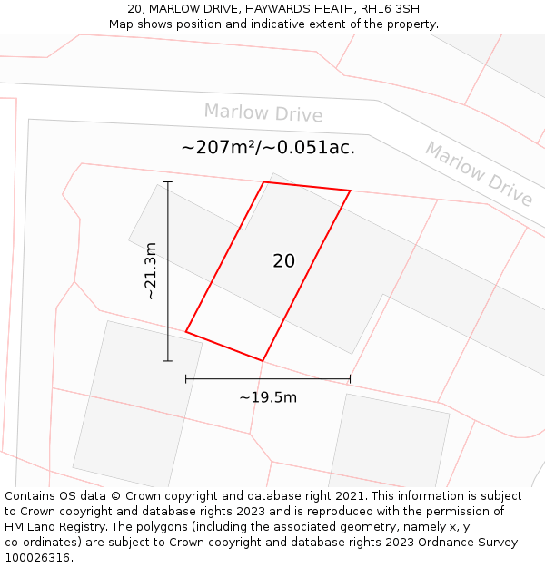 20, MARLOW DRIVE, HAYWARDS HEATH, RH16 3SH: Plot and title map