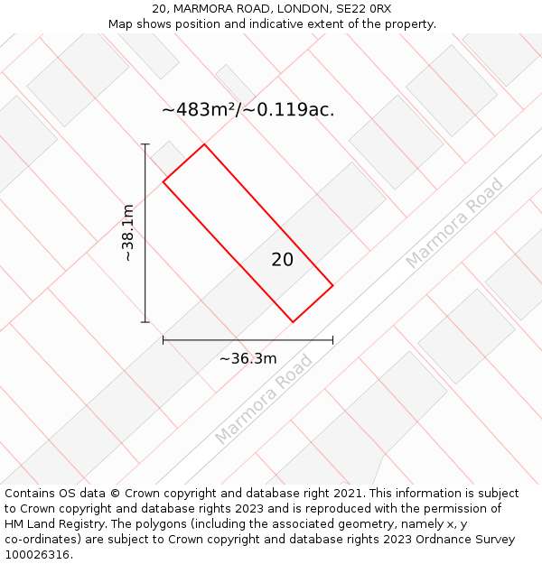 20, MARMORA ROAD, LONDON, SE22 0RX: Plot and title map