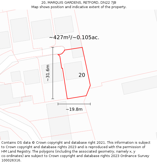 20, MARQUIS GARDENS, RETFORD, DN22 7JB: Plot and title map