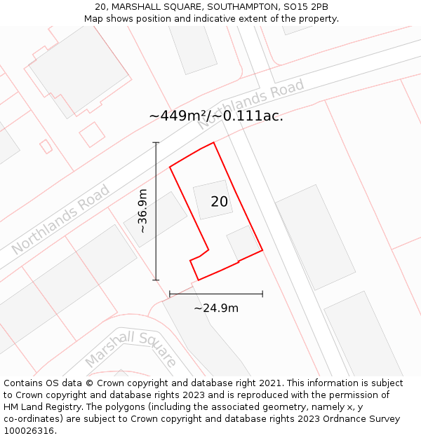 20, MARSHALL SQUARE, SOUTHAMPTON, SO15 2PB: Plot and title map