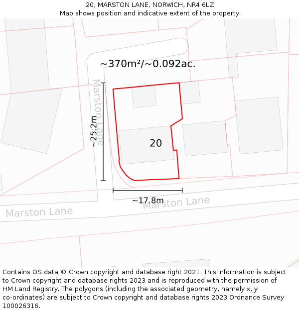 20, MARSTON LANE, NORWICH, NR4 6LZ: Plot and title map