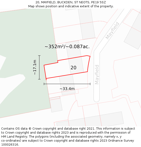 20, MAYFIELD, BUCKDEN, ST NEOTS, PE19 5SZ: Plot and title map