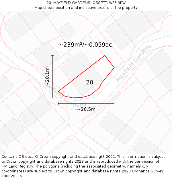 20, MAYFIELD GARDENS, OSSETT, WF5 9PW: Plot and title map