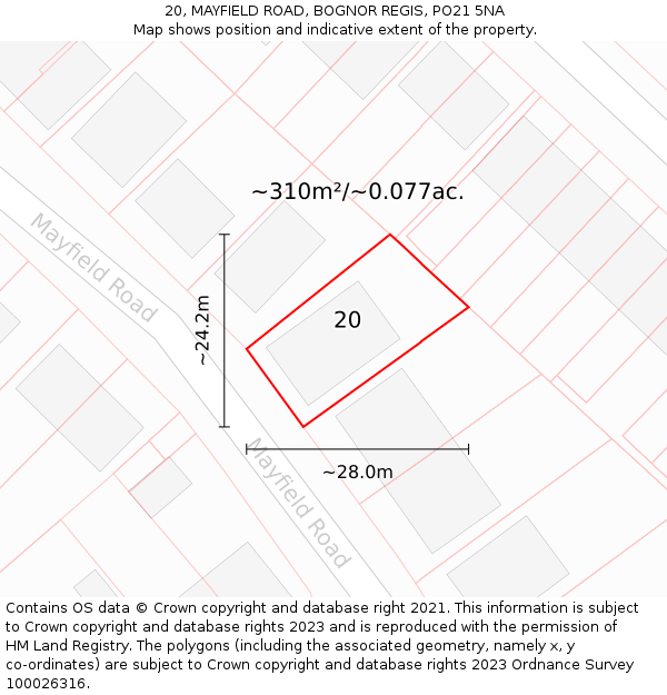 20, MAYFIELD ROAD, BOGNOR REGIS, PO21 5NA: Plot and title map