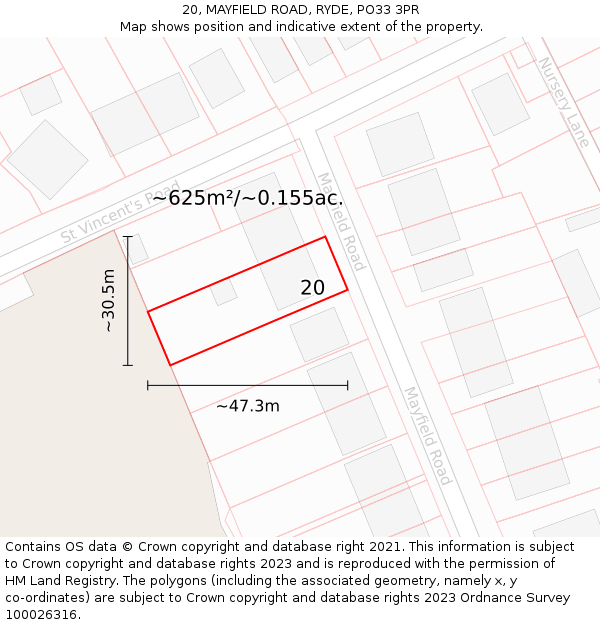 20, MAYFIELD ROAD, RYDE, PO33 3PR: Plot and title map