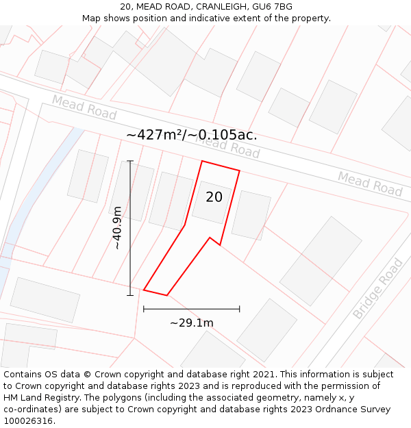 20, MEAD ROAD, CRANLEIGH, GU6 7BG: Plot and title map