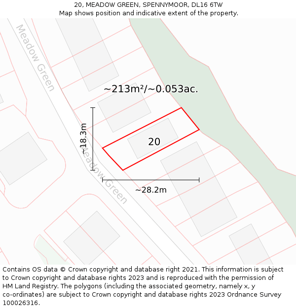 20, MEADOW GREEN, SPENNYMOOR, DL16 6TW: Plot and title map