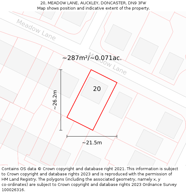 20, MEADOW LANE, AUCKLEY, DONCASTER, DN9 3FW: Plot and title map