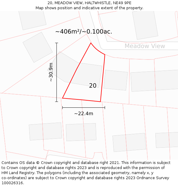20, MEADOW VIEW, HALTWHISTLE, NE49 9PE: Plot and title map