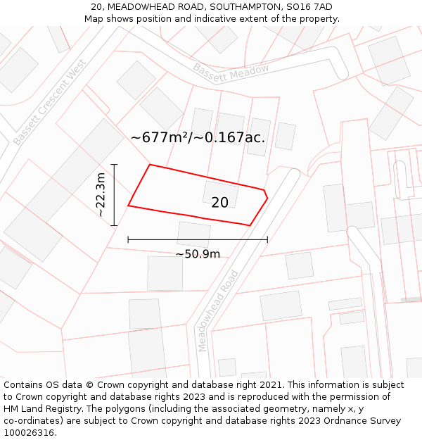 20, MEADOWHEAD ROAD, SOUTHAMPTON, SO16 7AD: Plot and title map