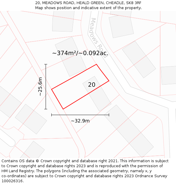 20, MEADOWS ROAD, HEALD GREEN, CHEADLE, SK8 3RF: Plot and title map