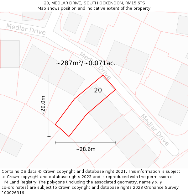 20, MEDLAR DRIVE, SOUTH OCKENDON, RM15 6TS: Plot and title map