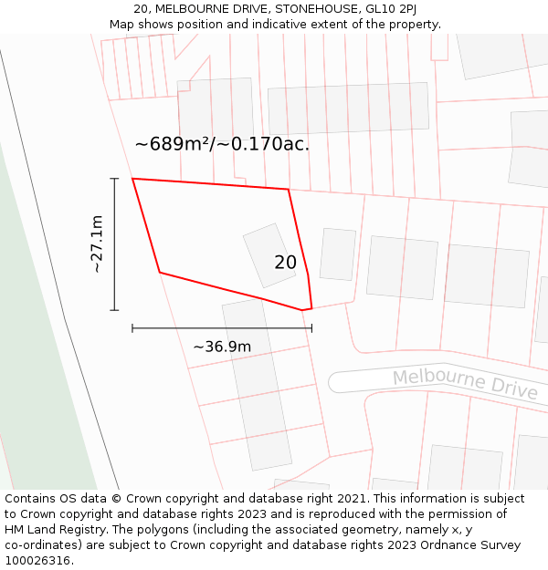 20, MELBOURNE DRIVE, STONEHOUSE, GL10 2PJ: Plot and title map