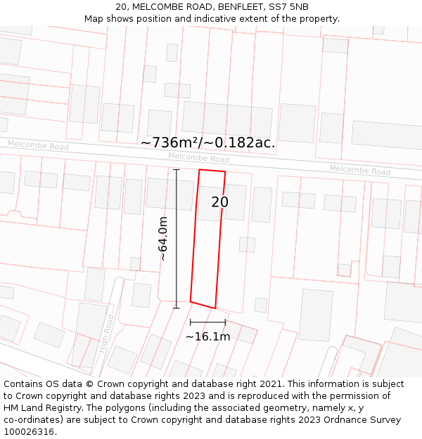 20, MELCOMBE ROAD, BENFLEET, SS7 5NB: Plot and title map