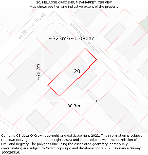 20, MELROSE GARDENS, NEWMARKET, CB8 0EW: Plot and title map