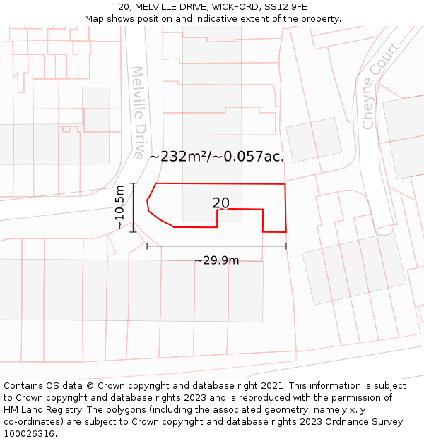 20, MELVILLE DRIVE, WICKFORD, SS12 9FE: Plot and title map