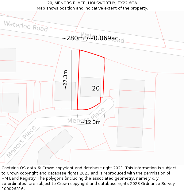 20, MENORS PLACE, HOLSWORTHY, EX22 6GA: Plot and title map