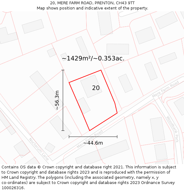 20, MERE FARM ROAD, PRENTON, CH43 9TT: Plot and title map