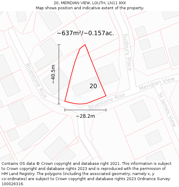 20, MERIDIAN VIEW, LOUTH, LN11 9XX: Plot and title map