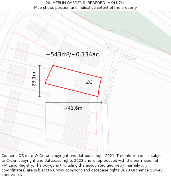 20, MERLIN GARDENS, BEDFORD, MK41 7HL: Plot and title map