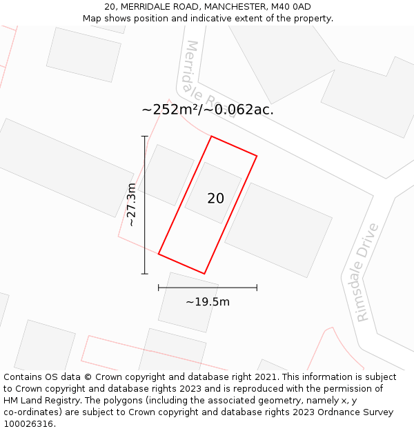 20, MERRIDALE ROAD, MANCHESTER, M40 0AD: Plot and title map