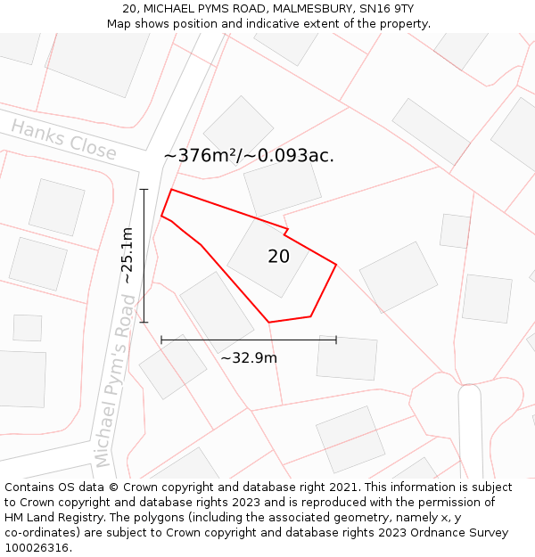 20, MICHAEL PYMS ROAD, MALMESBURY, SN16 9TY: Plot and title map