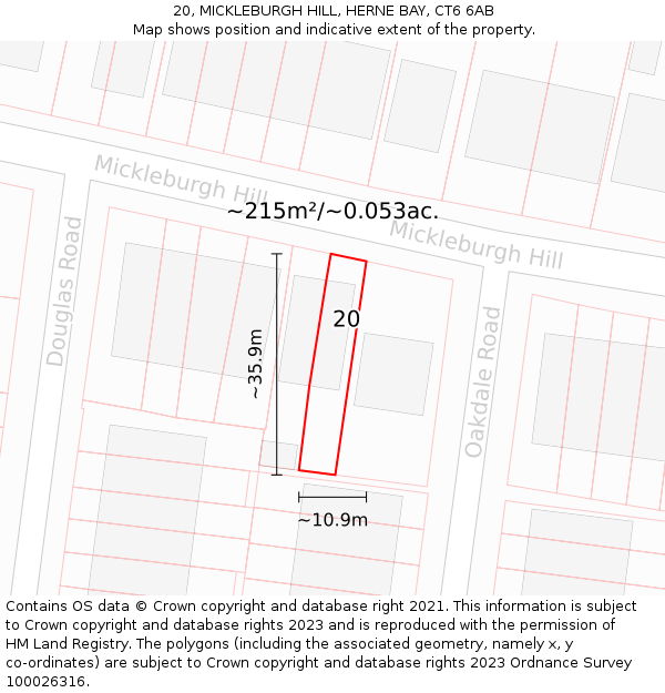 20, MICKLEBURGH HILL, HERNE BAY, CT6 6AB: Plot and title map